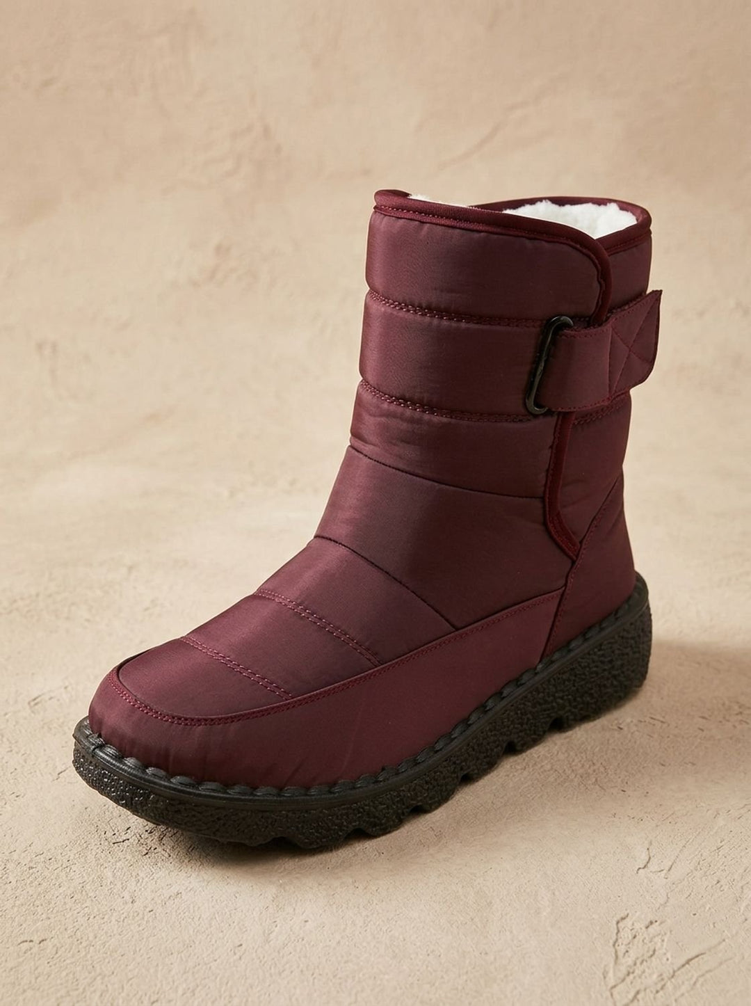 Women's Waterproof Fleece-Lined Mid-Calf Winter Snow Boots - Red