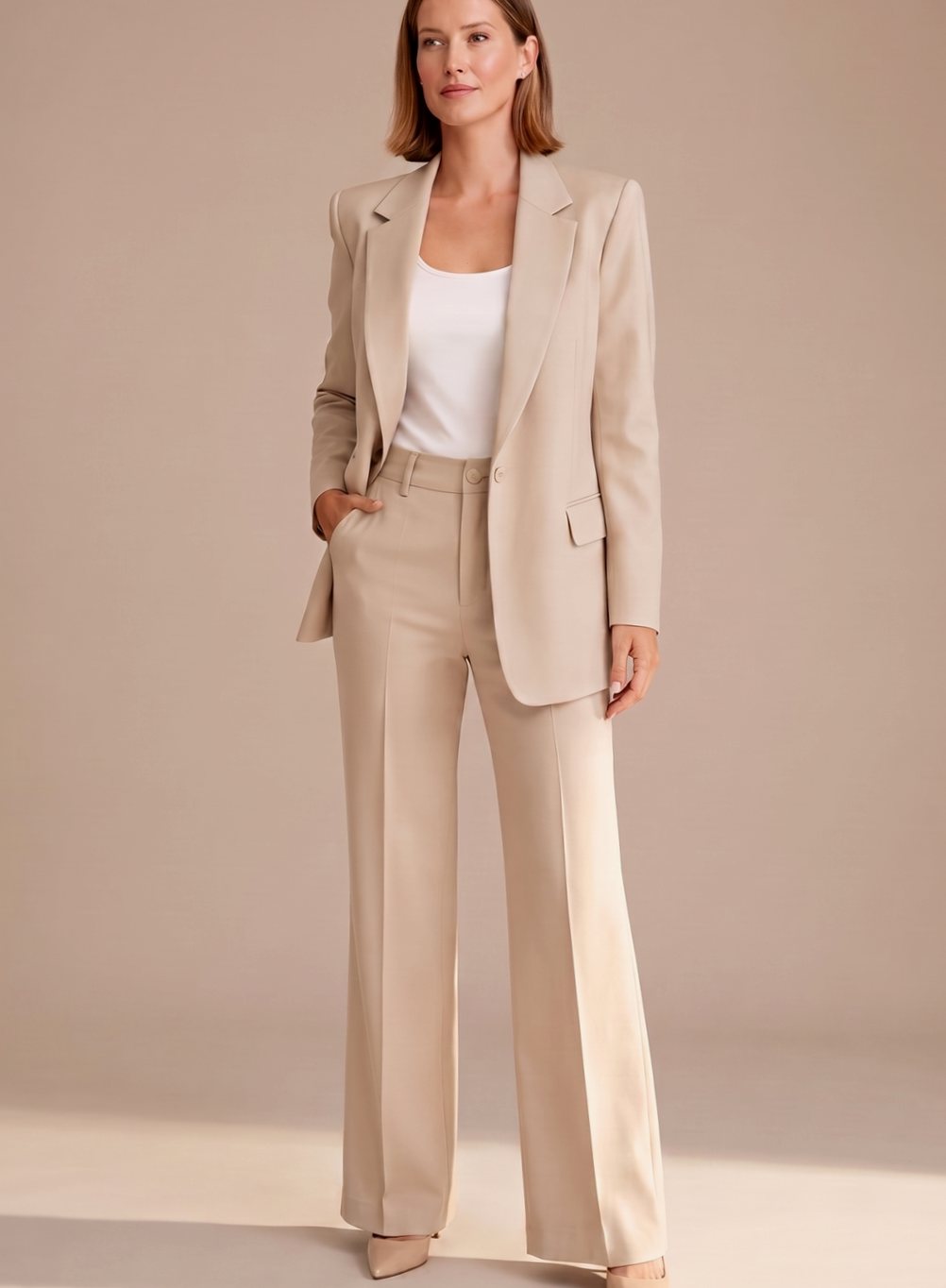 Women's Wide-Leg Flared Tailored Two-Piece Trouser Suit