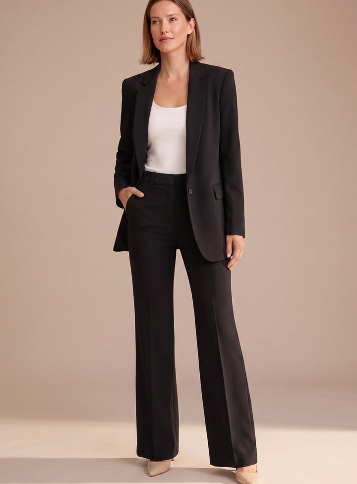 Women's Wide-Leg Flared Tailored Two-Piece Trouser Suit - Black