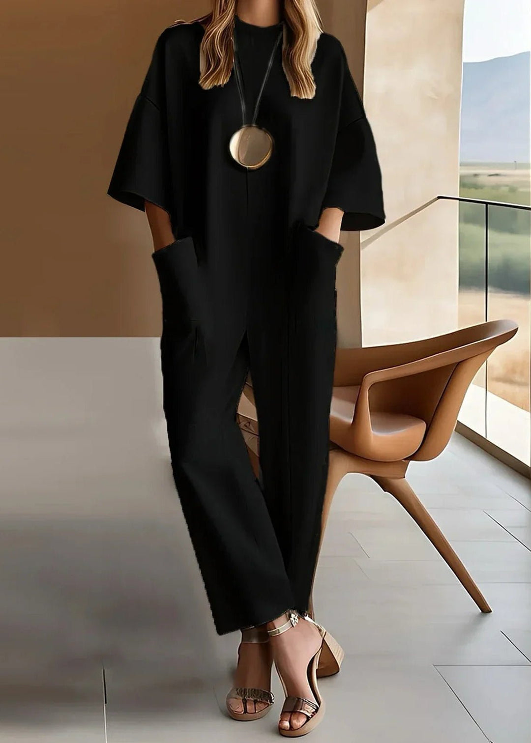 Leona │ Women's Wide Leg Crew Neck Jumpsuit