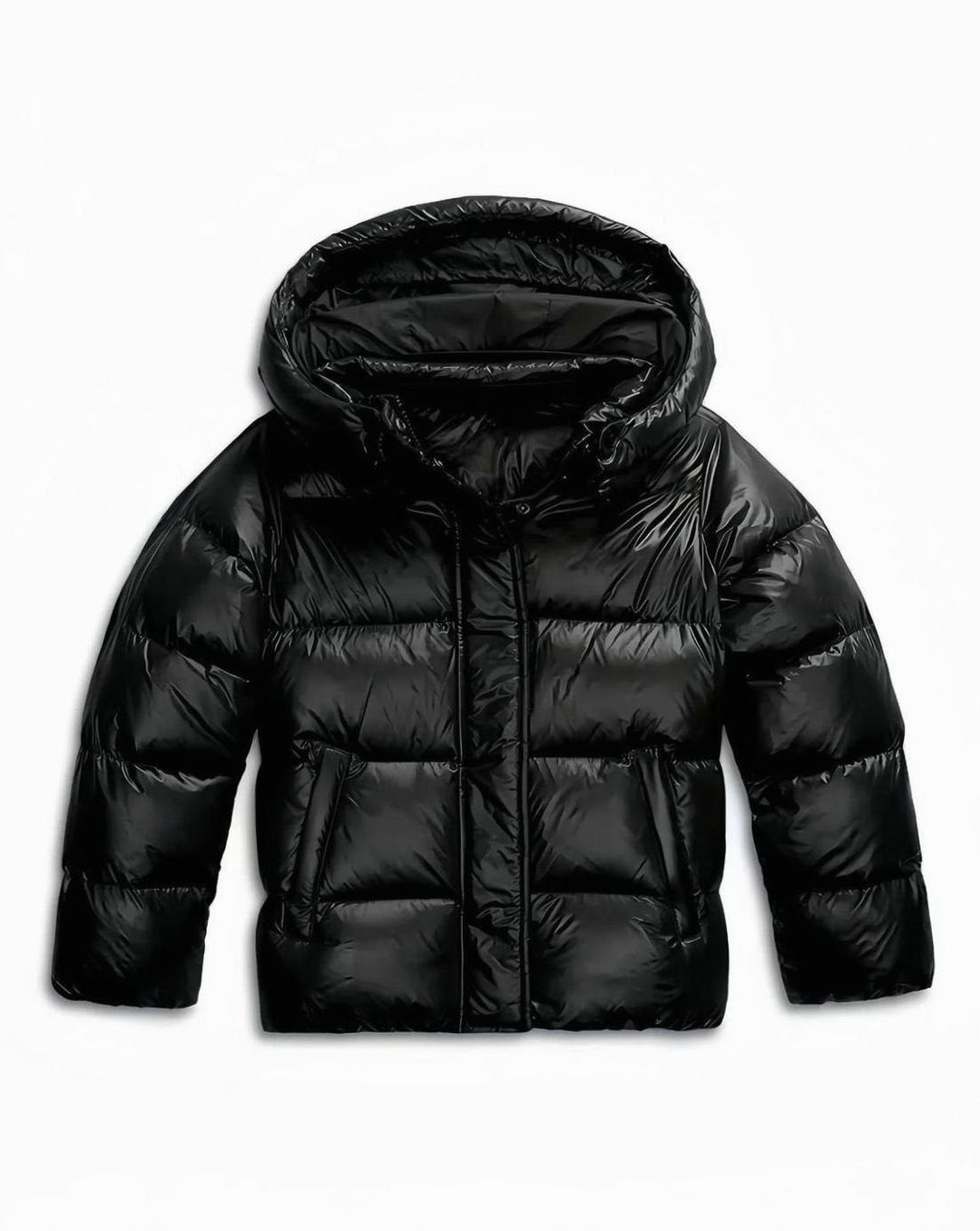 Women's Winter Coat Cropped Hooded Windproof Puffer Jacket - Black