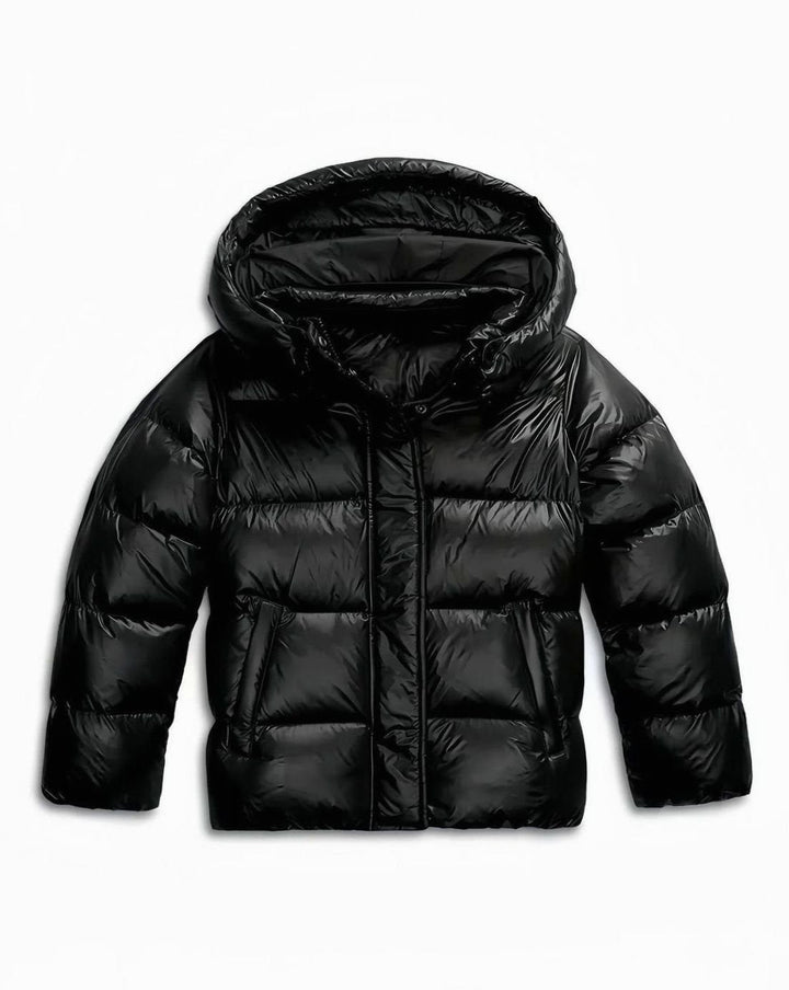 Women's Winter Coat Cropped Hooded Windproof Puffer Jacket - Black
